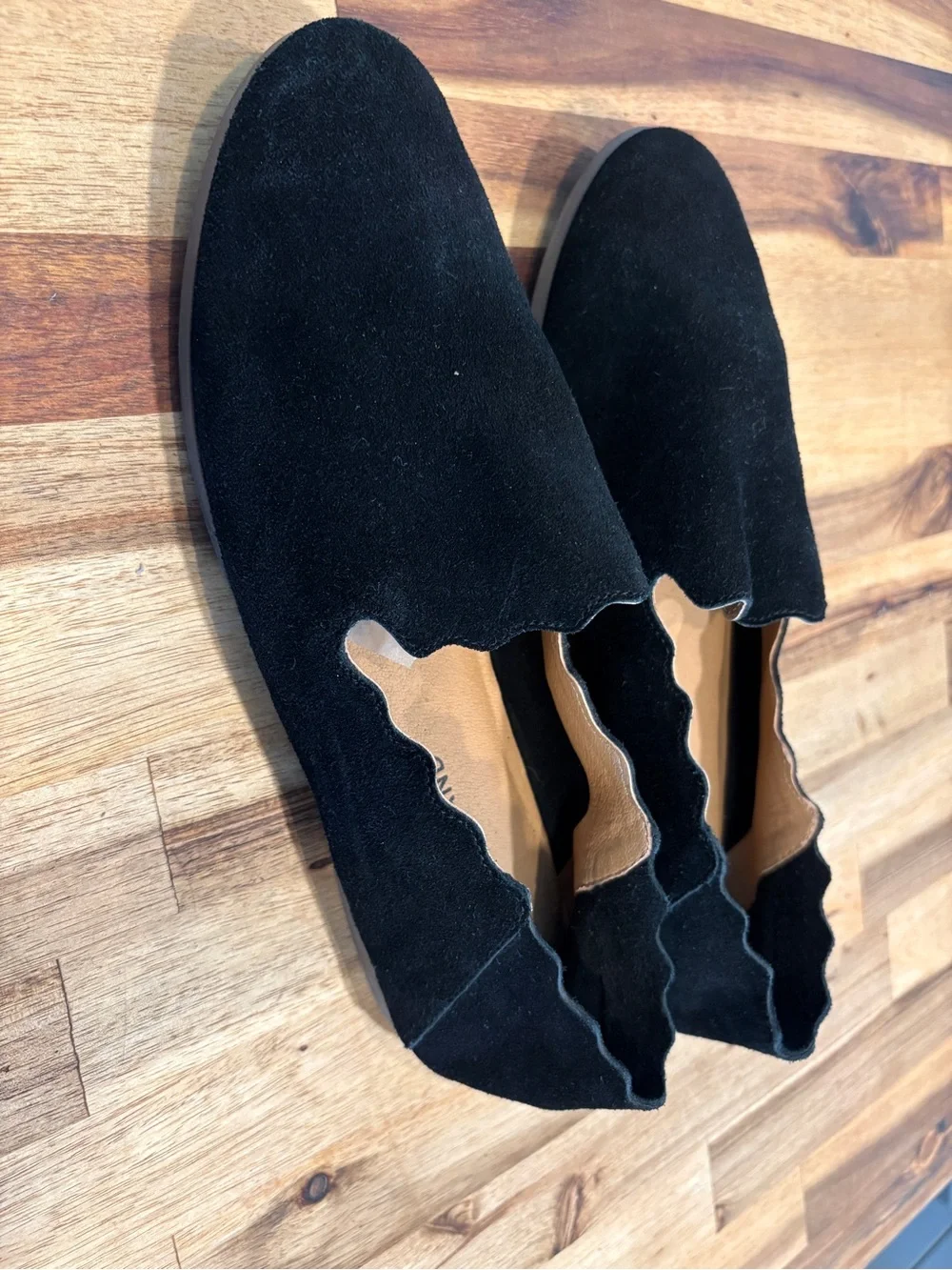 Lucky Brand Black Suede Scalloped Slip-On Flats